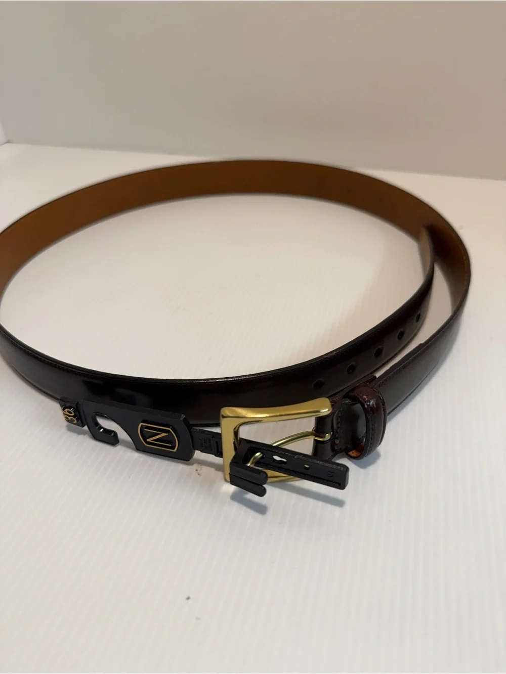 VTG Trafalgar Cortina Leather Dress Belt Gold Hardware 36